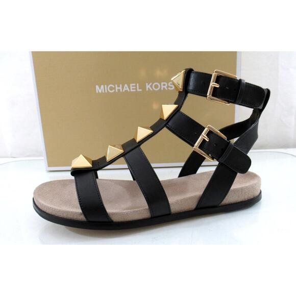 Michael Kors Wren Gladiator Studded Flat Sandals Black Leather Size 6.5 - Picture 2 of 7